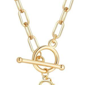 18K Gold Paperclip Chain Sun Moon Star Pendant Necklace for Women Girls